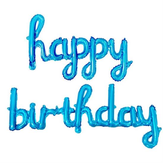 Happy Birthday El Yazısı Mavi Folyo Balon