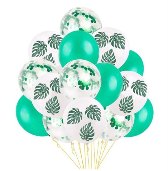 Yaprak Basklı Yeşil Konfetili Balon Seti 15 Adet