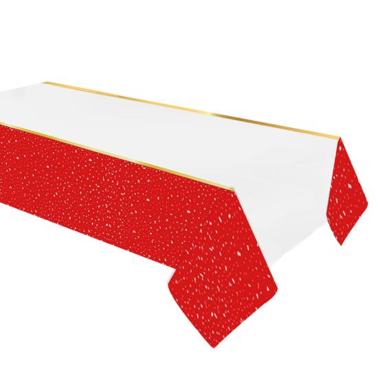 Kırmızı Beyaz Desenli Plastik Masa Örtüsü