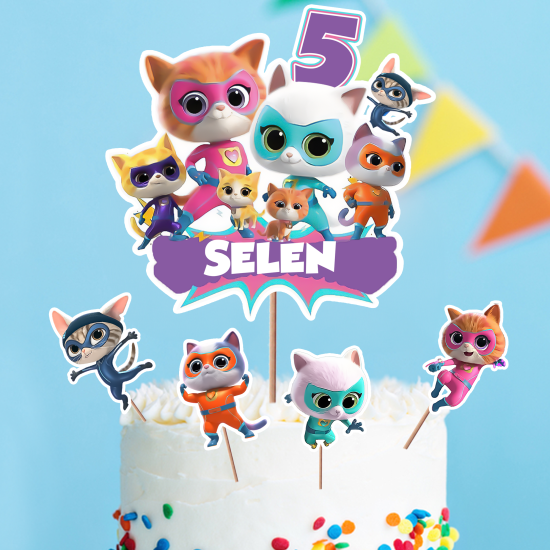 Kişiye Özel Super Kitties Konseptli Pasta Süsü 