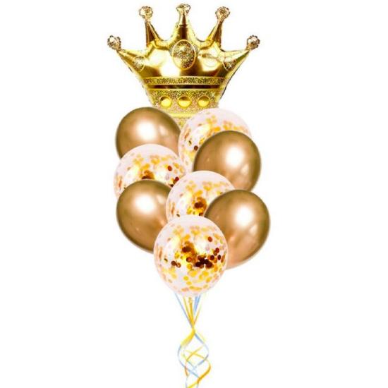Gold Krom Konfetili Kral Tacı Balon Seti