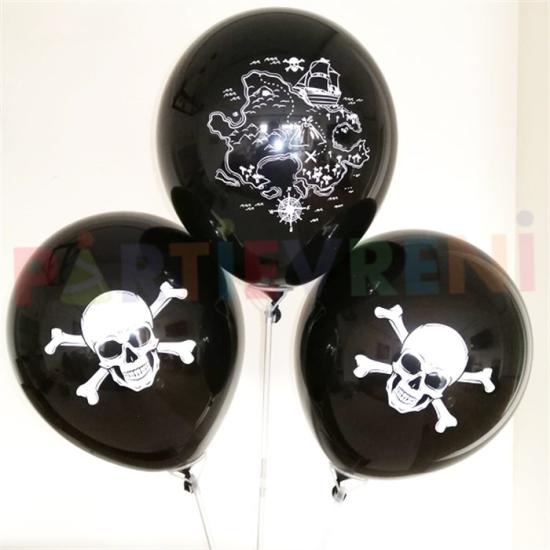 Korsan Temalı Baskılı Siyah Balon - 5 Adet