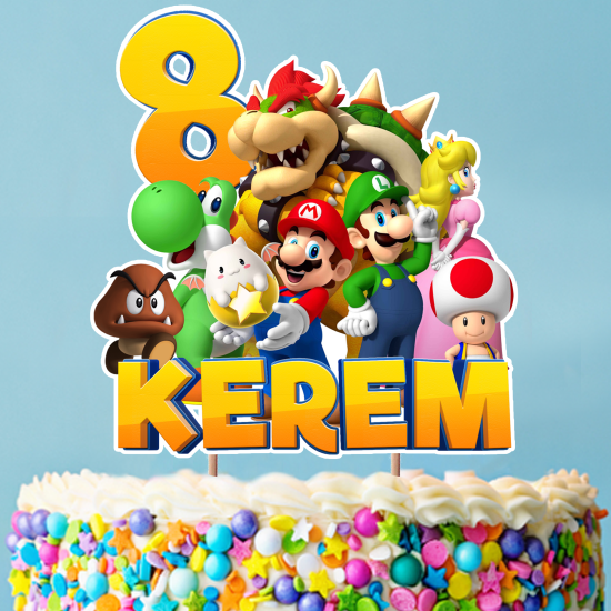 Kişiye Özel Mario Konseptli Pasta Süsü Seti