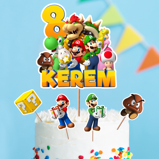 Kişiye Özel Mario Konseptli Pasta Süsü Seti