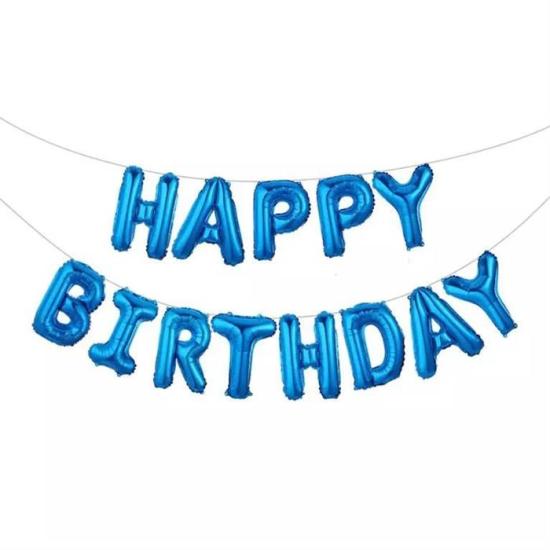 Happy Birthday Yazılı Mavi Folyo Balon Seti