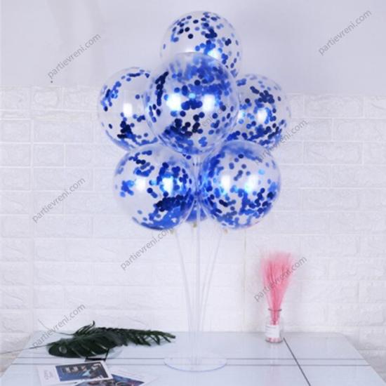 Ayaklı Balon Standı - Mavi Temalı Konfetili Şeffaf Balonlu