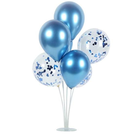Ayaklı Balon Standı - Mavi konfetili konseptli Mavi Krom Balonlu