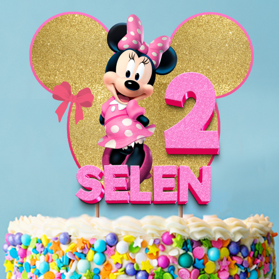 Kişiye Özel Minnie Mouse Konseptli Pasta Süsü 