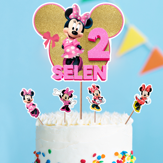 Kişiye Özel Minnie Mouse Konseptli Pasta Süsü 