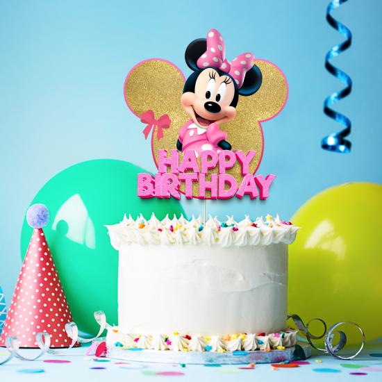 Minnie Mouse Temalı Happy Birthday Pasta Süsü