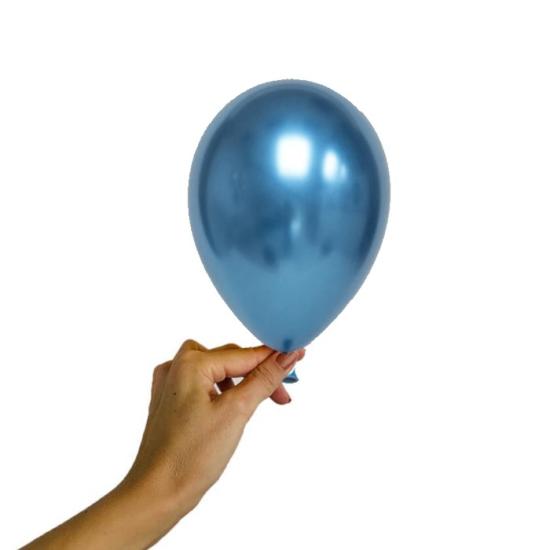 Mavi Krom Mini Balon - 5 Adet - 12 cm