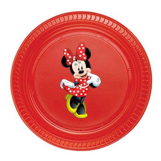 Minnie Mouse Temalı Stickerlı Kırmızı Tabak - 5 adet