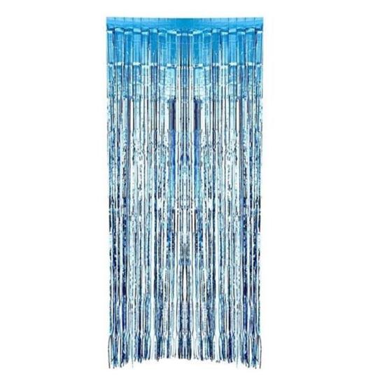 Işıltılı Püsküllü Arka Fon Perdesi Metalize Mavi 100x200 cm