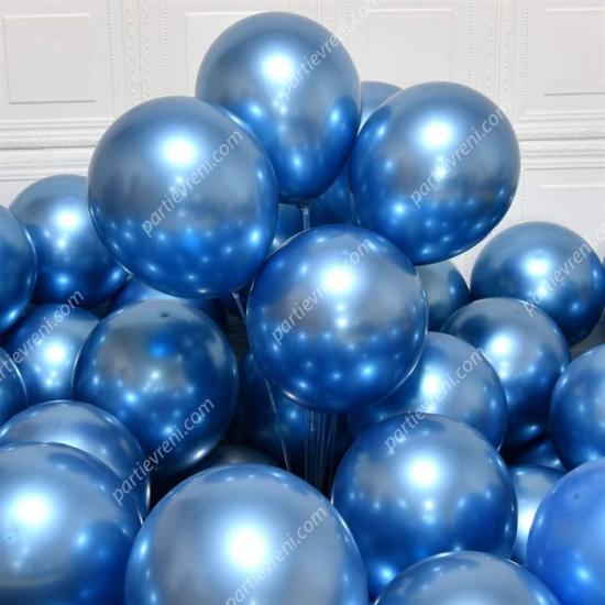 Metalik Balon Mavi Krom Kaplı - 5 Adet