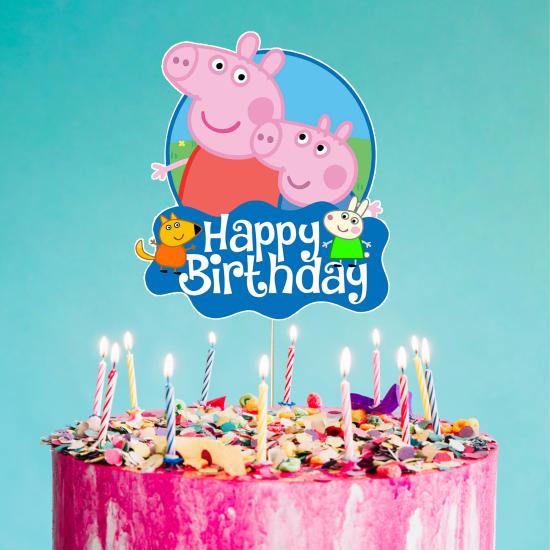 Peppa Pig Temalı Happy Birthday Pasta Süsü