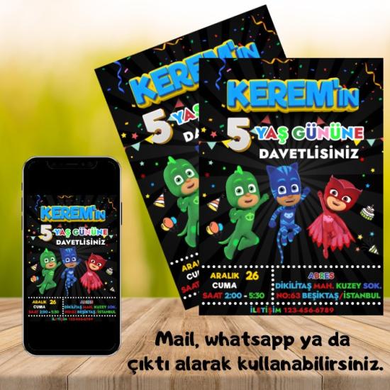 Pj Masks Konsepti Kişiye Özel Dijital Davetiye