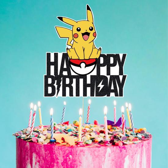Pokemon Temalı Happy Birthday Pasta Süsü