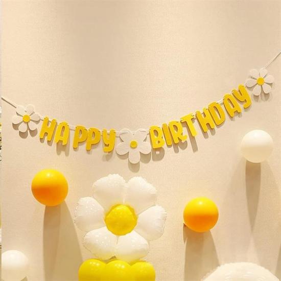 Papatya Temalı Happy Birthday Banner