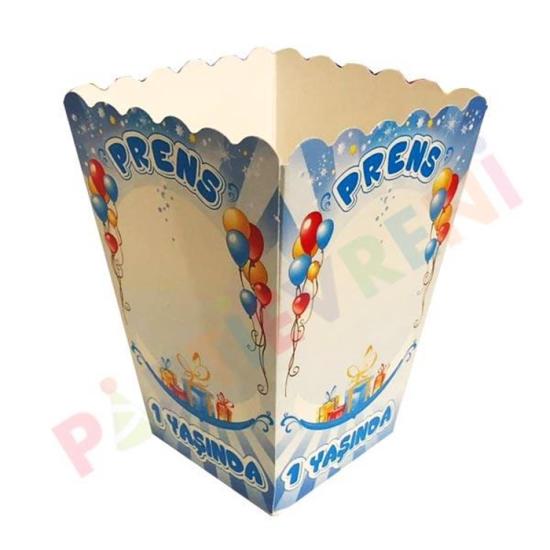 1 Yaş Prens Yazılı Mavi Mısır Popcorn Kutusu