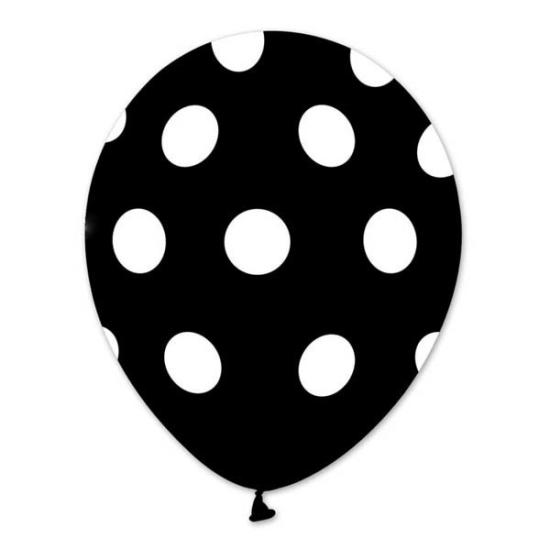 Beyaz Puantiyeli Siyah Balon 5’li