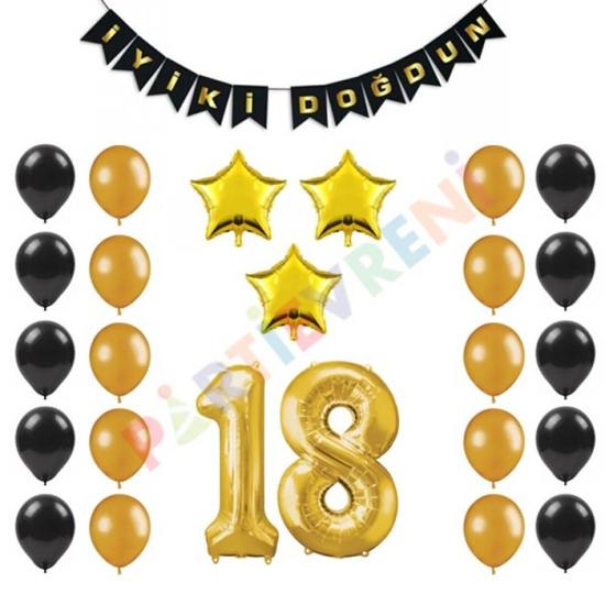 Siyah Gold 18 Yaş Yıldız Balon Seti