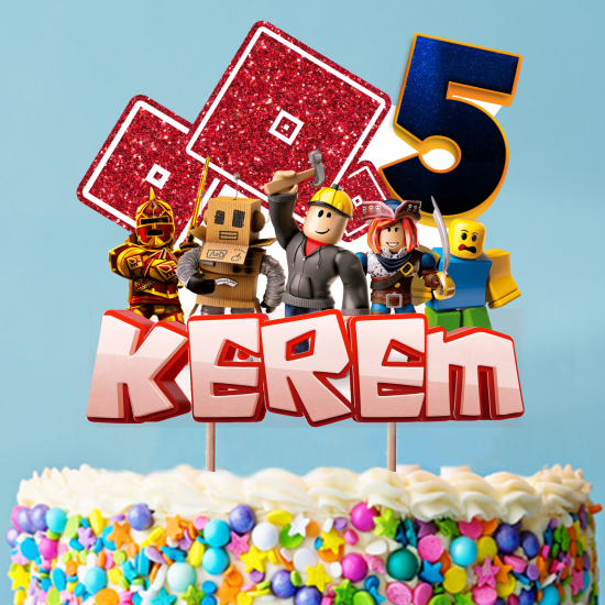 Kişiye Özel Roblox Konseptli Pasta Süsü Seti