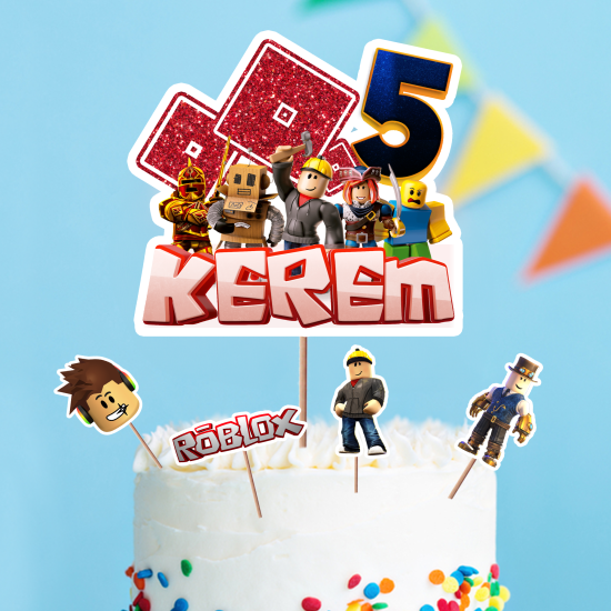 Kişiye Özel Roblox Konseptli Pasta Süsü Seti