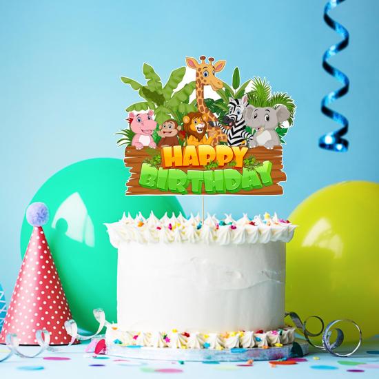 Safari Temalı Happy Birthday Pasta Süsü