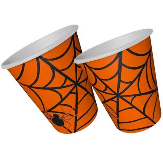 Halloween Temalı Örümcek Sekizgen Turuncu Bardak
