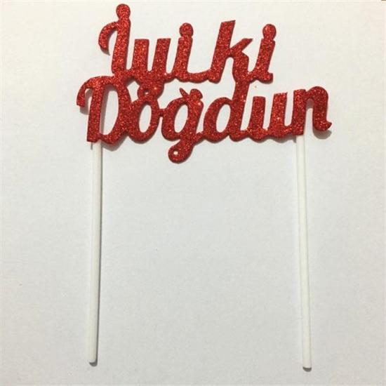 Kırmızı Simli İyi ki Doğdun Pasta Süsü