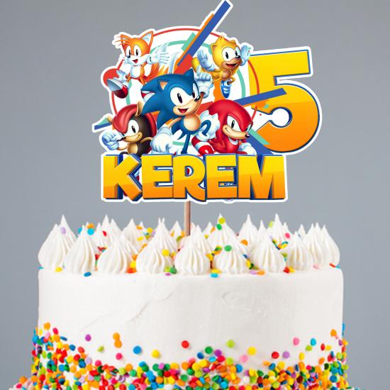 Kişiye Özel Sonic Konseptli Pasta Süsü Seti