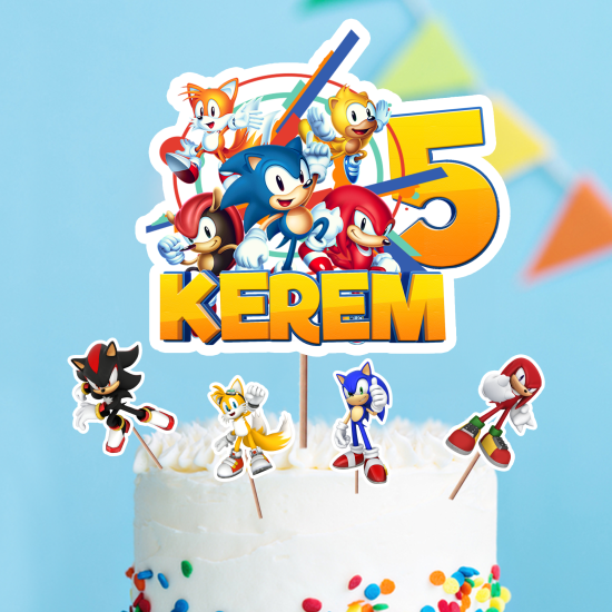Kişiye Özel Sonic Konseptli Pasta Süsü Seti
