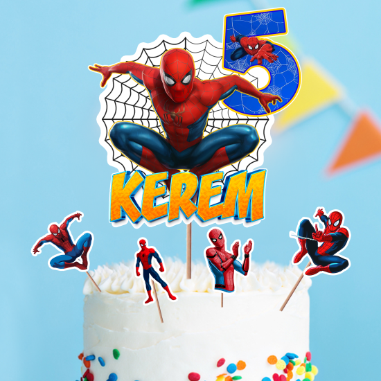 Kişiye Özel Spiderman Konseptli Pasta Süsü Seti