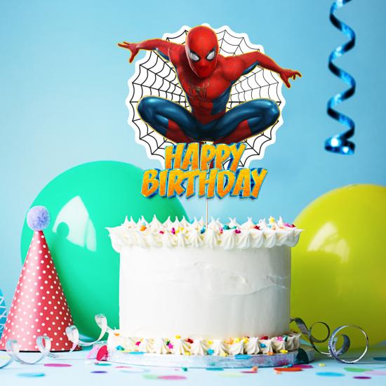 Spiderman Temalı Happy Birthday Pasta Süsü