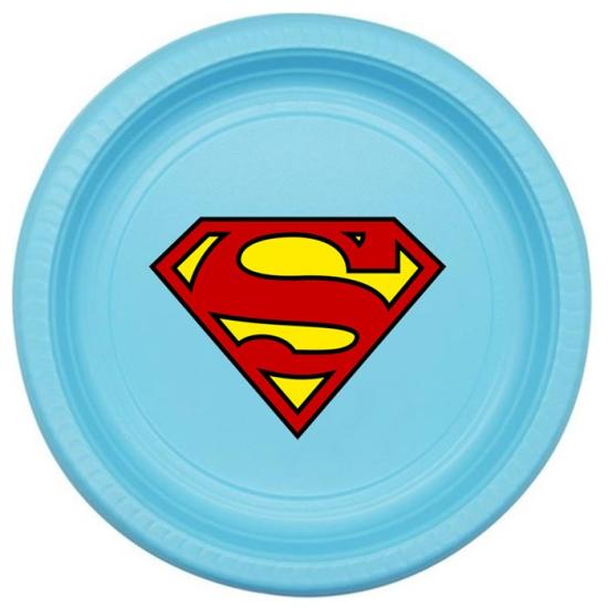 Superman Temalı Logo Stickerlı Mavi Plastik Tabak 5 Adet