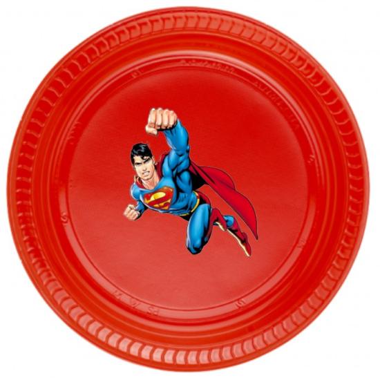 Superman Temalı Stickerlı Kırmızı Plastik Tabak - 5 Adet