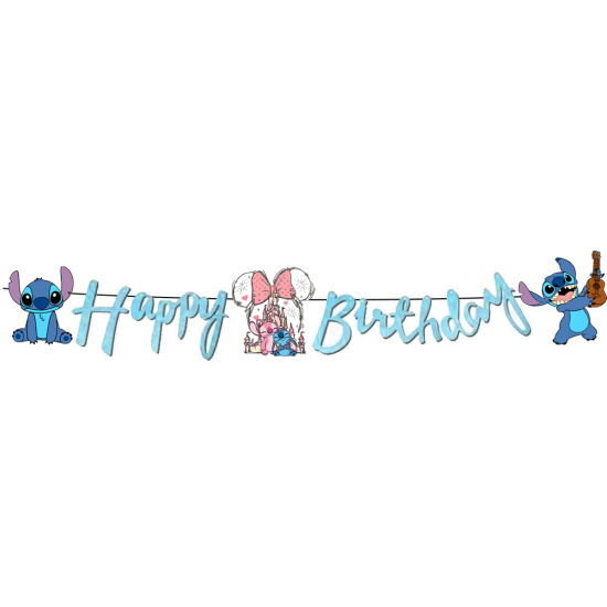 Stitch Temalı Happy Birthday Kaligrafi Banner