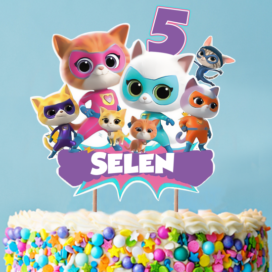 Kişiye Özel Super Kitties Konseptli Pasta Süsü 