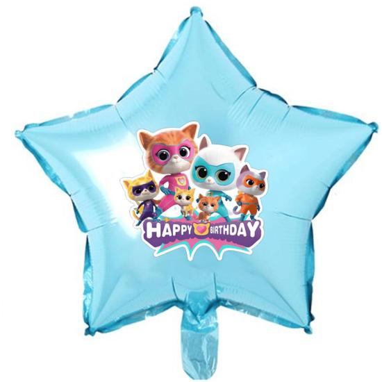 Super Kitties Mavi Stikerlı Yıldız Folyo Balon