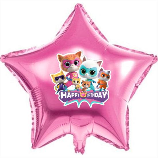 Super Kitties Konsepti Pembe Yıldız Folyo Balon