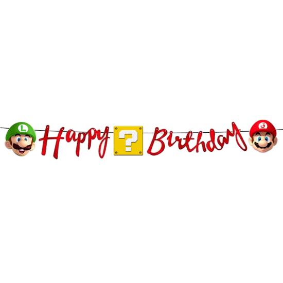 Super Mario Temalı Happy Birthday Kaligrafi Banner