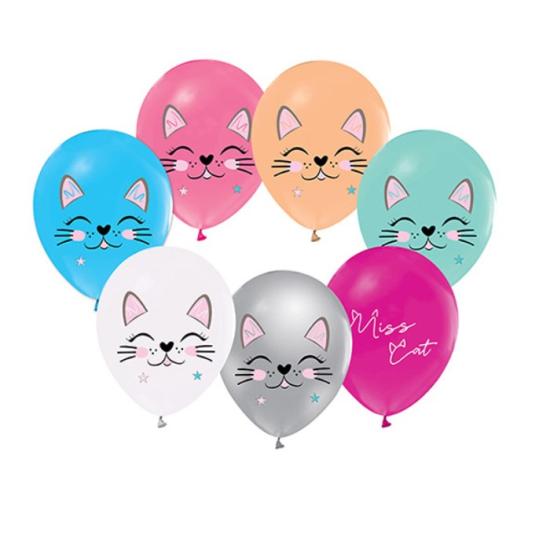 Sevimli Kediler Temalı Baskılı Balon - 5 Adet