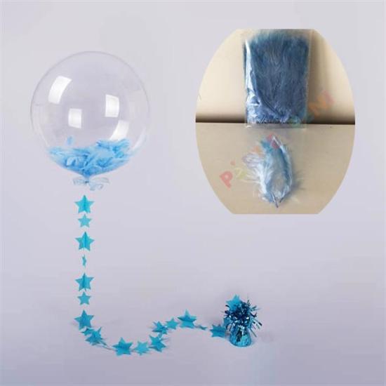 Şeffaf Balon Açık Mavi Tüyü - 50 Adet