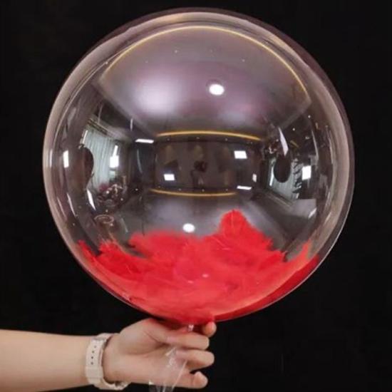 Kırmızı Tüylü Şeffaf Bobo Balon 50 cm