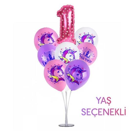 Unicorn Temalı ve Yaş Seçenekli Balon Standı