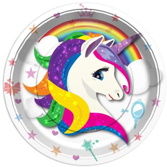 Unicorn Temalı Karton Tabak 8 Adet - 23 cm