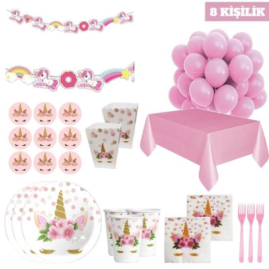 Unicorn Premium Konsepti Doğum Günü Seti 8 Kişilik