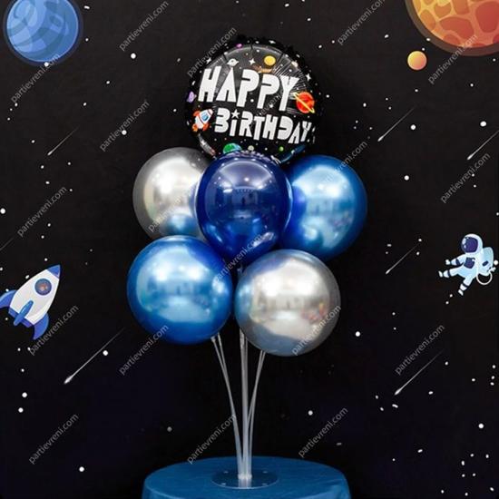 Uzay ve Krom Balonlu - Ayaklı Balon Standı 7’li