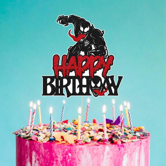 Venom Temalı Happy Birthday Pasta Süsü