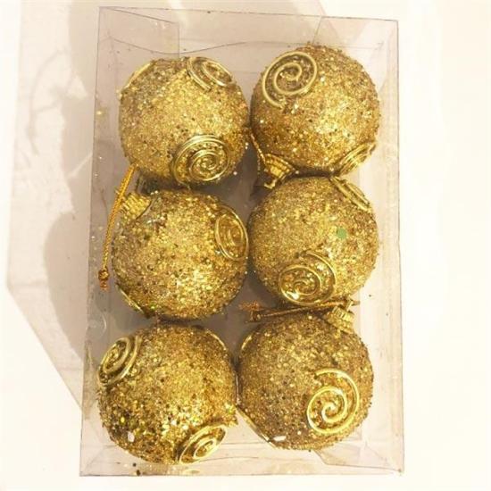 Yılbaşı Süsü Simli Gold Top  - 6 Adet